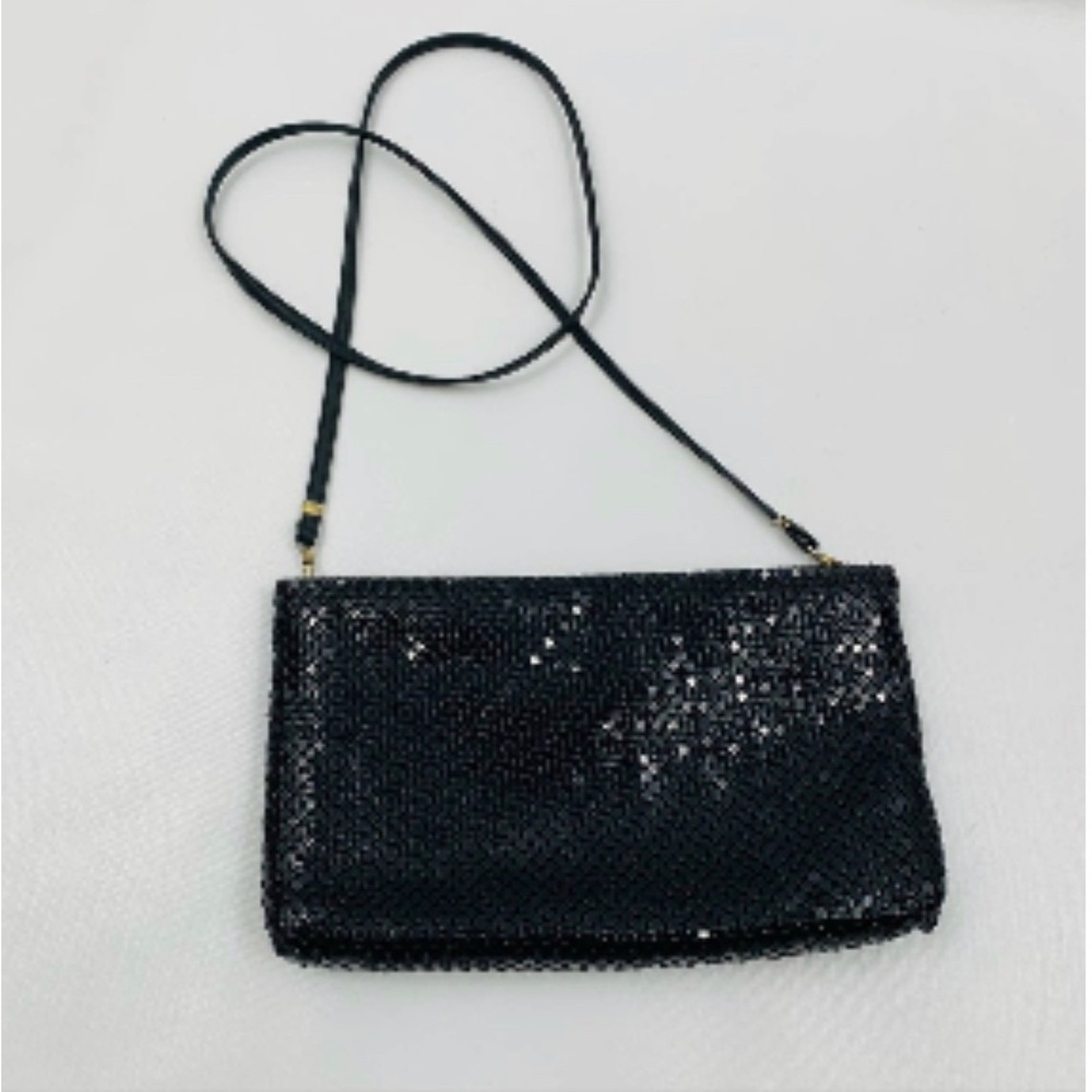 Vintage Whiting & Davis Mesh Cross Body Bag. Black with Removable Strap.